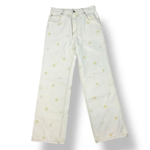 Designer Sandro High Rise Wide Leg Jeans Womens Size 24 White Denim - Picture 1 of 8